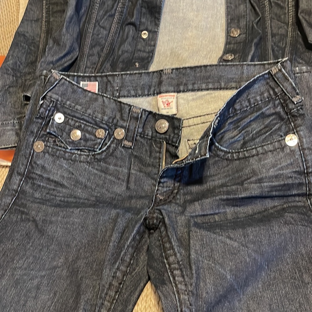 2 PIECE SUIT JEAN JACKET W/ PANTS, DARK BLUE